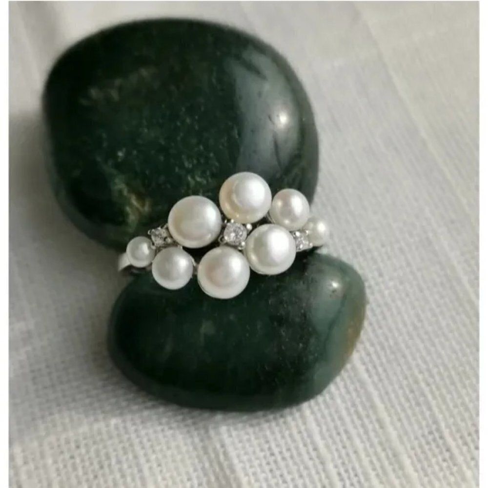 NEW Sterling silver cultured white pearl cz ring size 8 - Picture 2 of 7